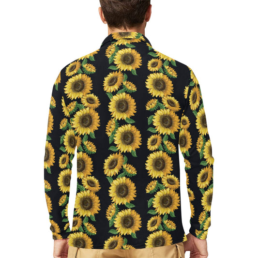 Sunflower Print Design LKS306 Long Sleeve Polo Shirt For Men's