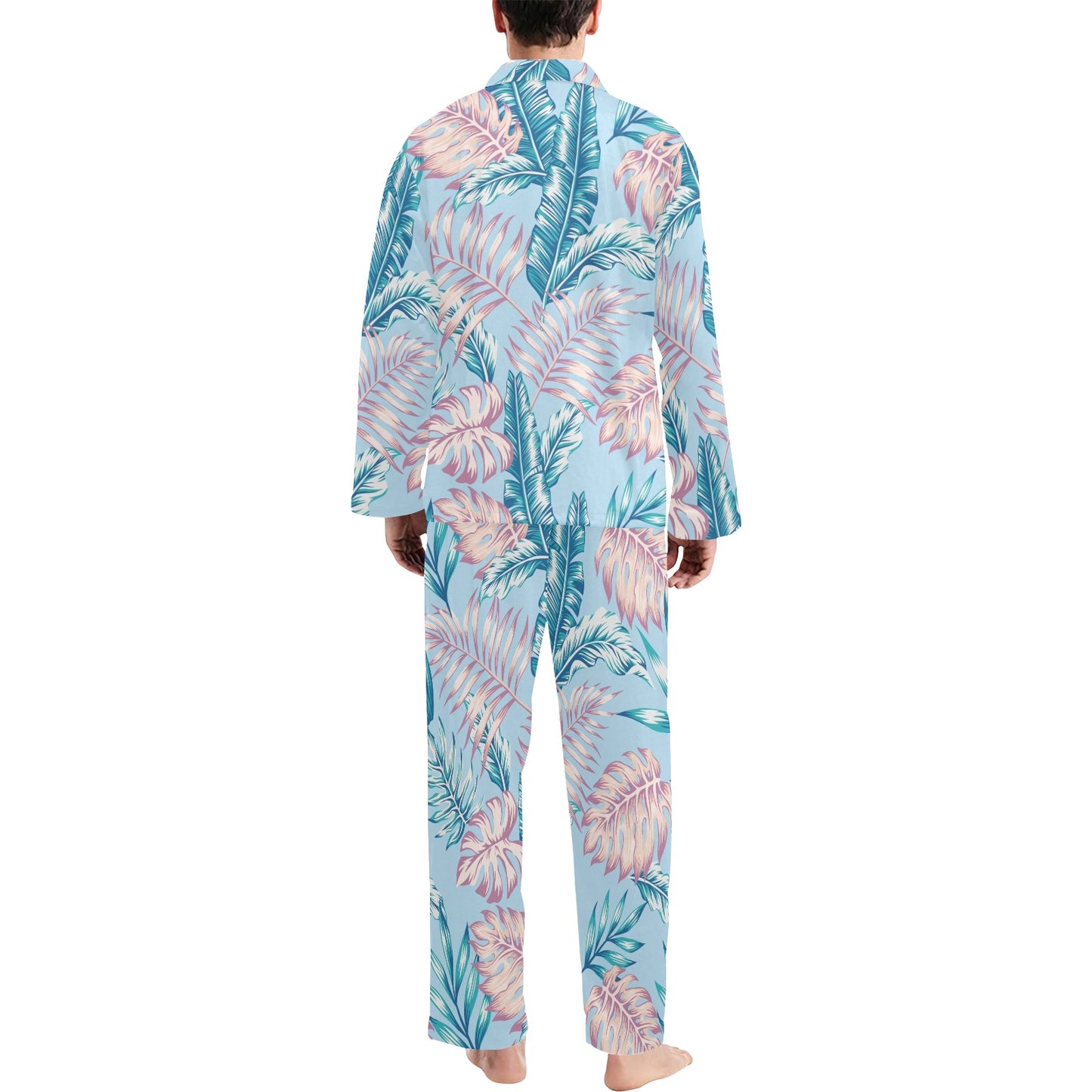 Tropical Flower Pattern Print Design TF01 Men's Long Pajama Set