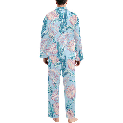 Tropical Flower Pattern Print Design TF01 Men's Long Pajama Set