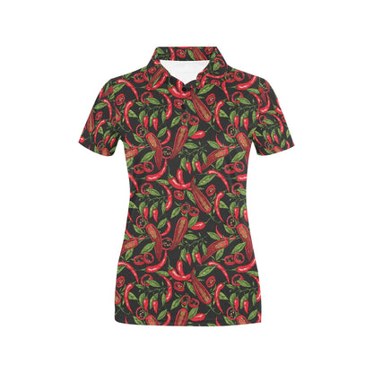 Chilli Pepper Pattern Print Design 02 Women's Polo Shirt