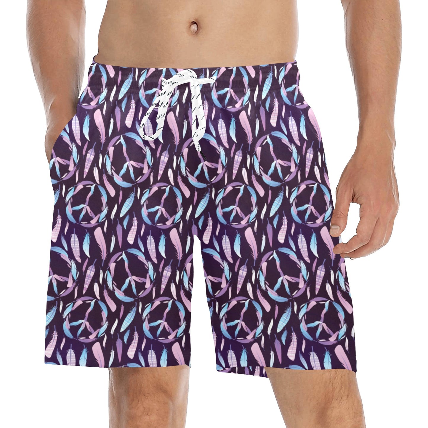 Peace Sign Feather Design Print Men's Swim Trunks Beach Shorts