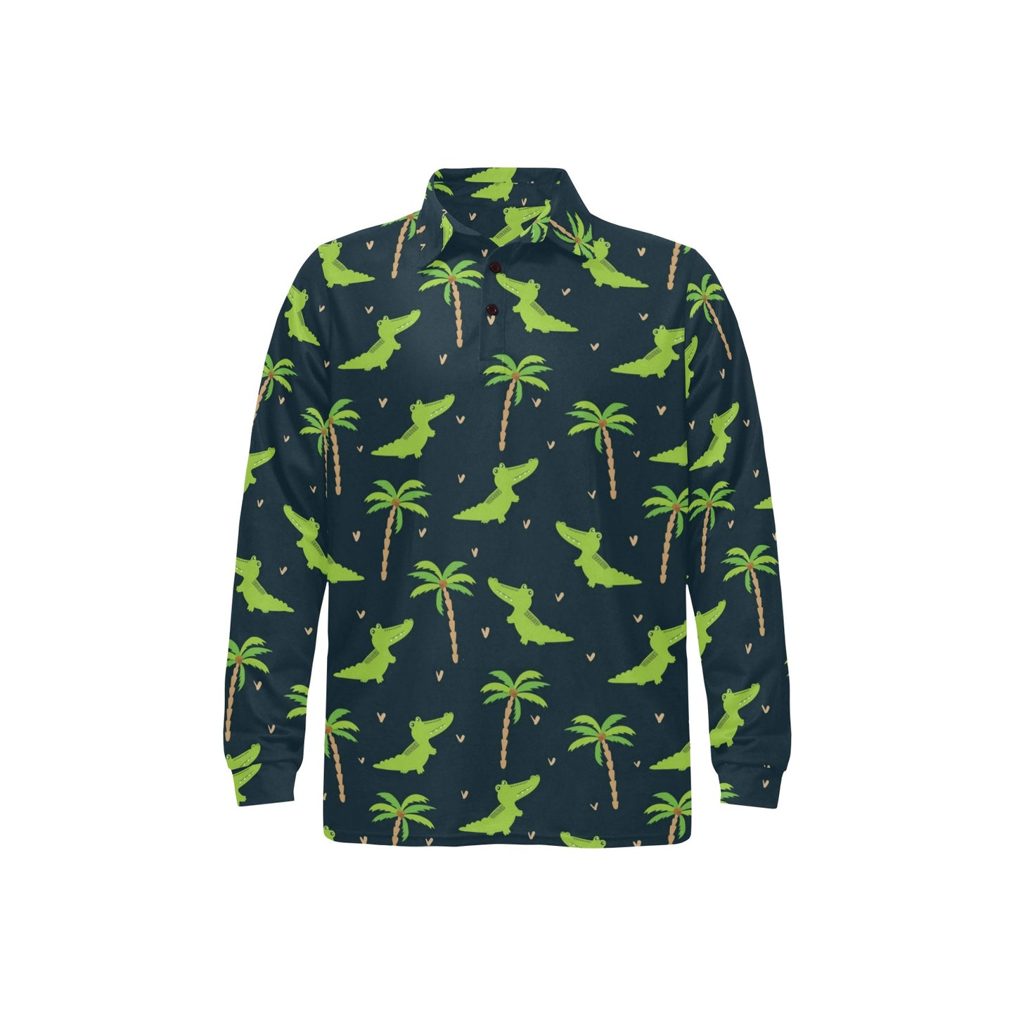 Alligator Pattern Print Design 02 Long Sleeve Polo Shirt For Men's