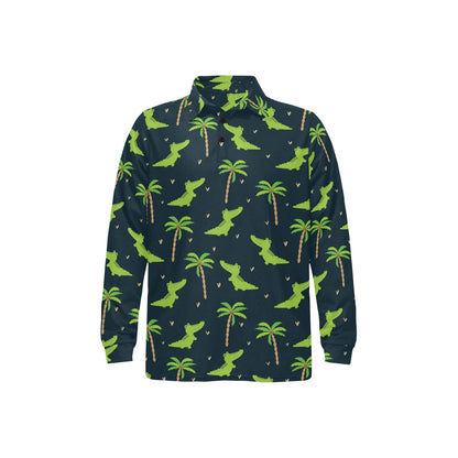 Alligator Pattern Print Design 02 Long Sleeve Polo Shirt For Men's
