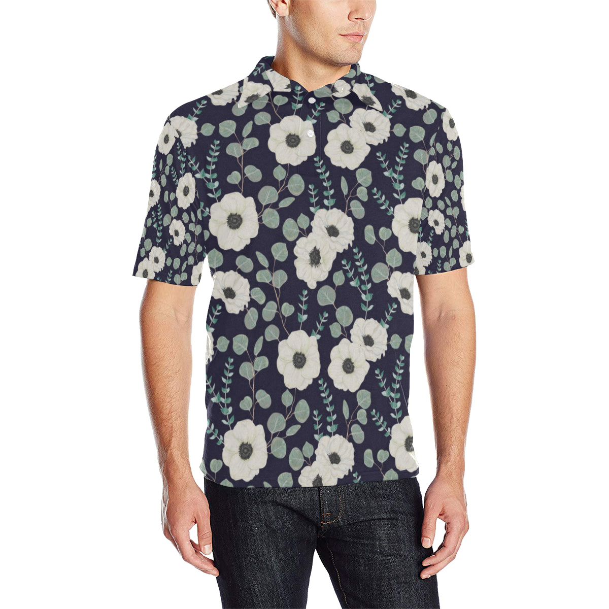 Anemone Pattern Print Design AM01 Men Polo Shirt