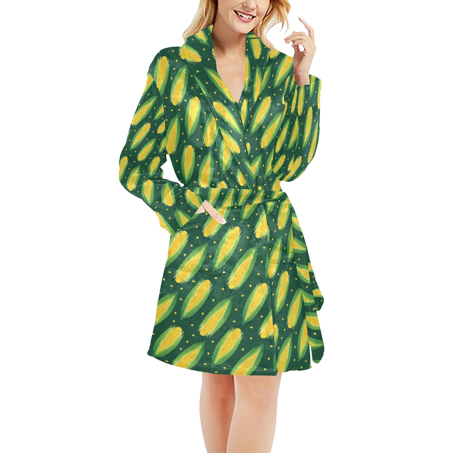 Corn Pattern Print Design 03 Women's Fleece Robe