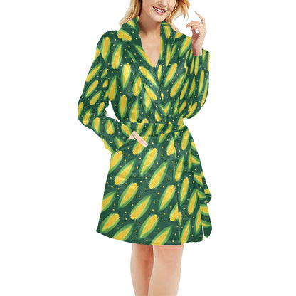 Corn Pattern Print Design 03 Women's Fleece Robe