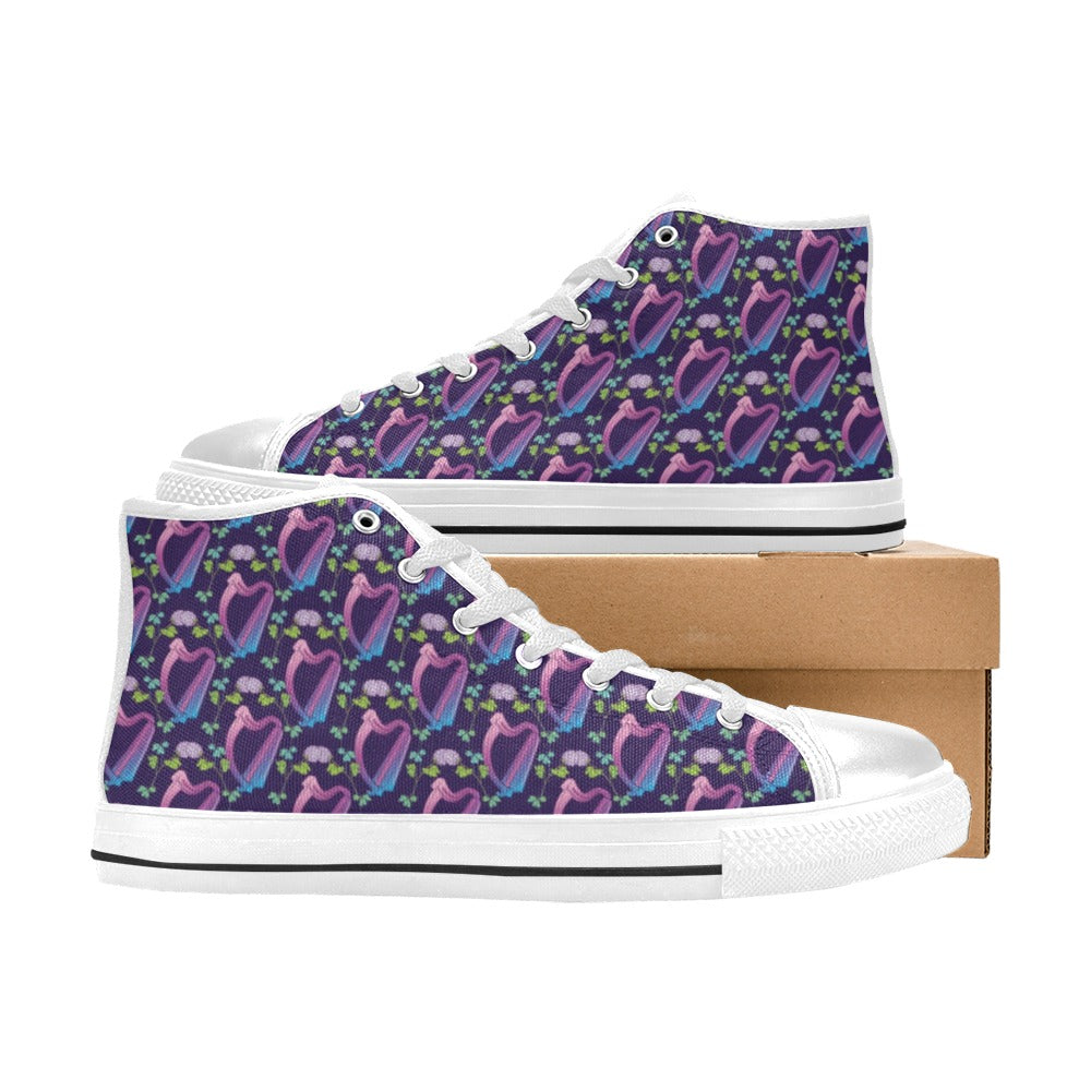Harp Print Design LKS403 Men's High Top Canvas Shoes