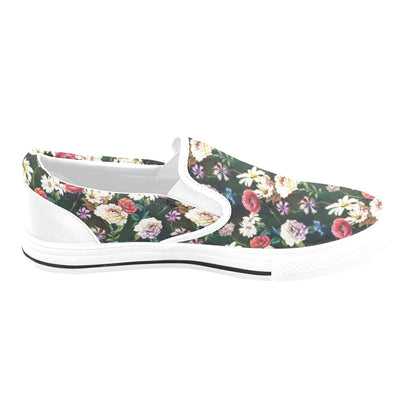 Summer Floral Print Design LKS303 White Slip Ons Canvas Women's Shoes
