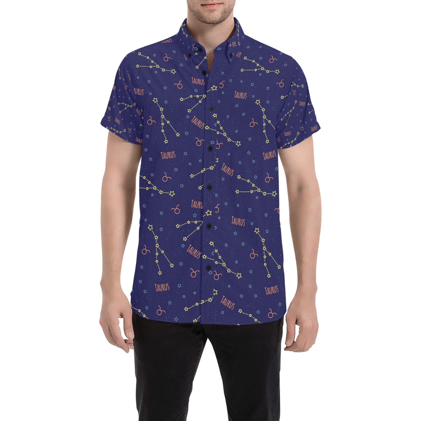 Taurus Print Design LKS301 Men Short Sleeve Button Up Shirt