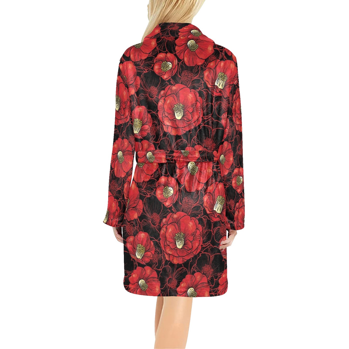 Camellia Pattern Print Design CM06 Women's Fleece Robe