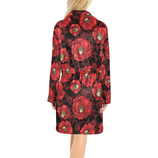 Camellia Pattern Print Design CM06 Women's Fleece Robe