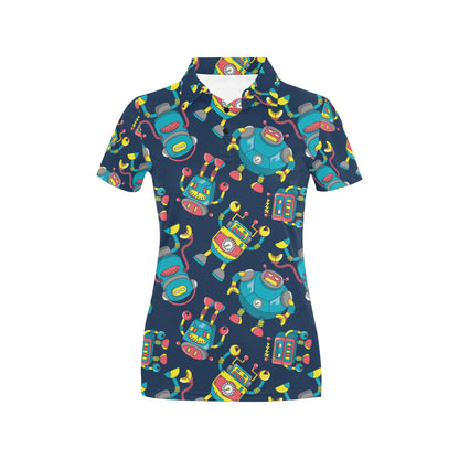Robot Pattern Print Design A05 Women's Polo Shirt