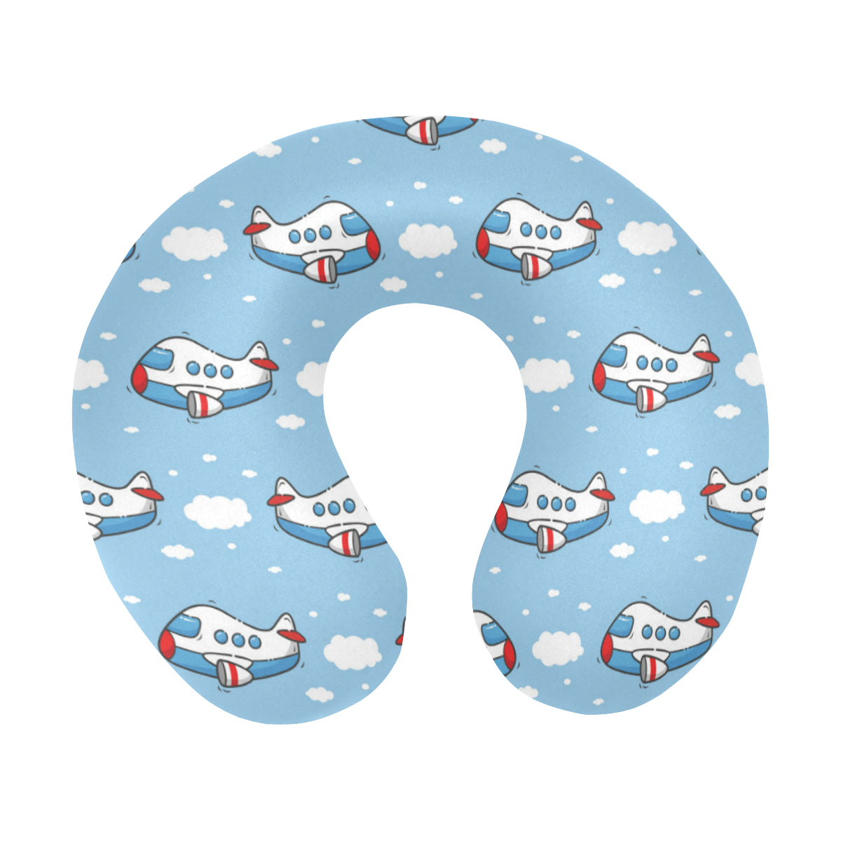 Airplane Cartoon Pattern Print Design 07 U-Shaped Travel Neck Pillow