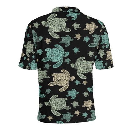 Sea Turtle Stamp Pattern Men Polo Shirt