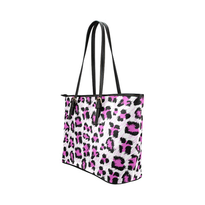 Leopard Pink Skin Print Leather Tote Bag