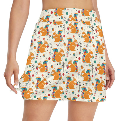 Squirrel Print Design LKS304 17" Golf & Pickleball Skort with Pockets