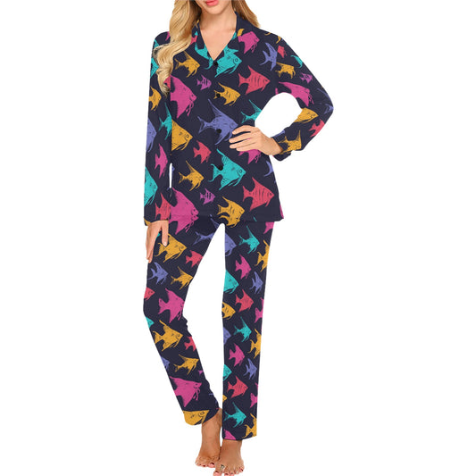 Angelfish Colorful Pattern Print Design 03 Women's Long Pajama Set