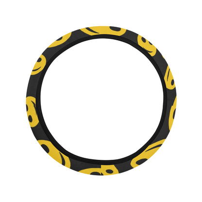 Smiley Face Emoji Print Design LKS304 Steering Wheel Cover with Elastic Edge