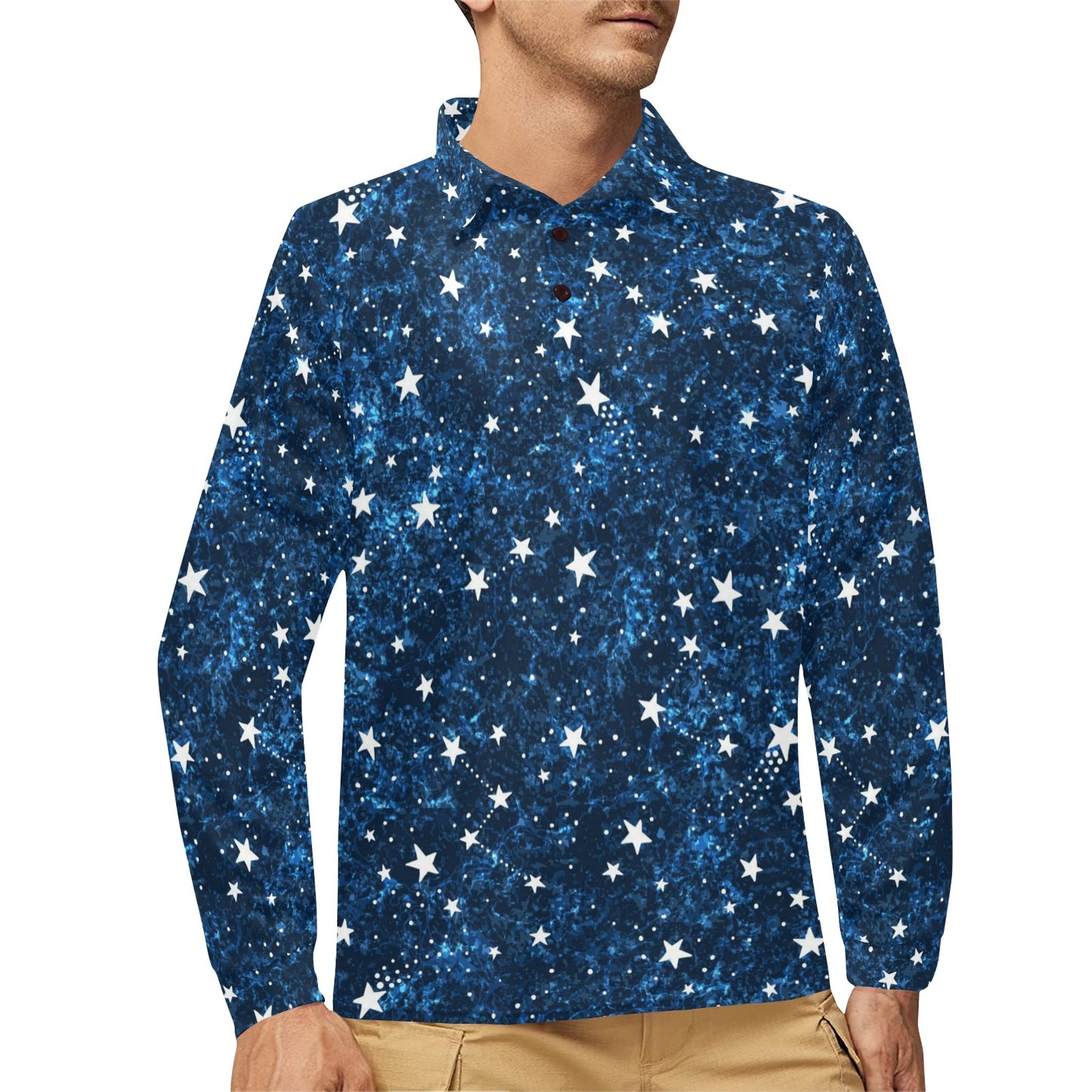 Cosmic Pattern Print Design 05 Long Sleeve Polo Shirt For Men's