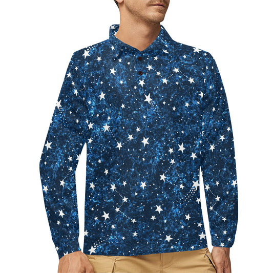 Cosmic Pattern Print Design 05 Long Sleeve Polo Shirt For Men's