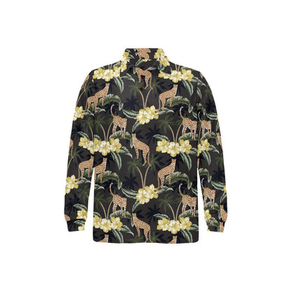 Cheetah Pattern Print Design 04 Long Sleeve Polo Shirt For Men's
