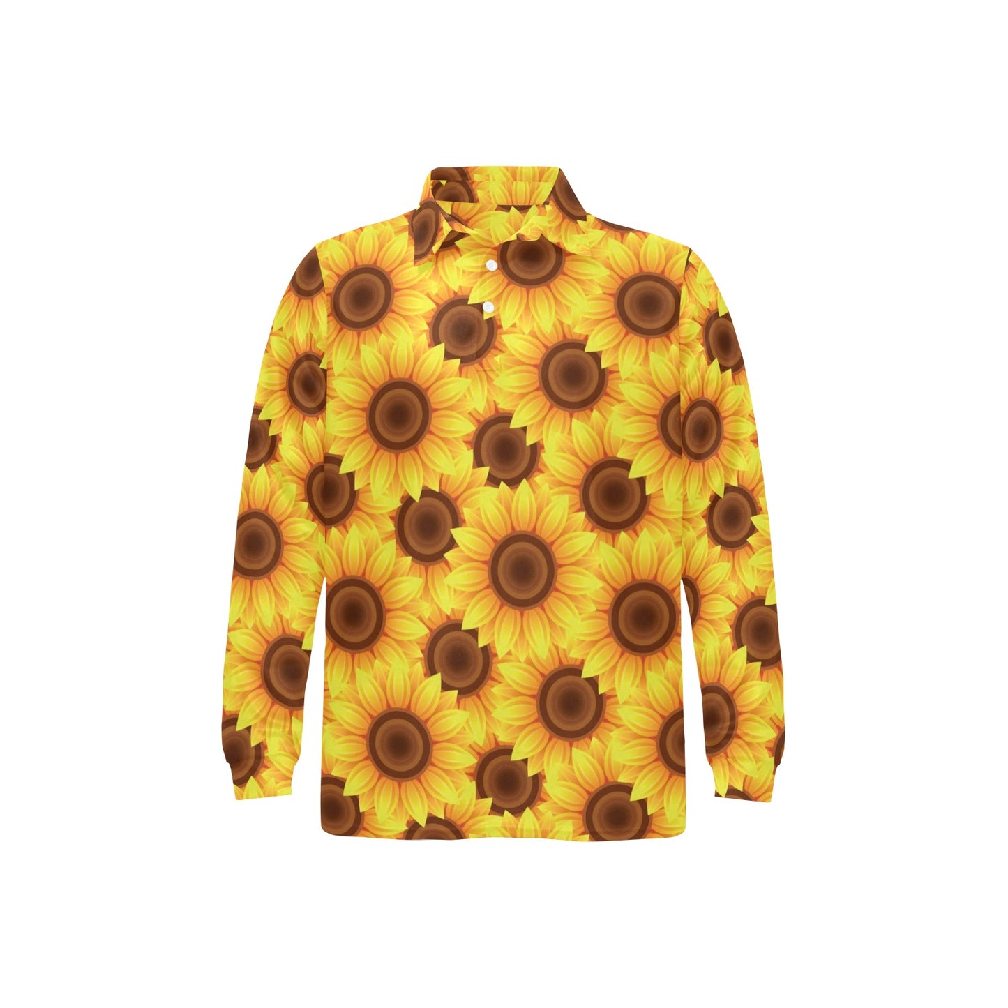 Sunflower Pattern Print Design SF07 Long Sleeve Polo Shirt For Men's
