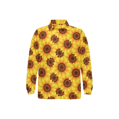 Sunflower Pattern Print Design SF07 Long Sleeve Polo Shirt For Men's
