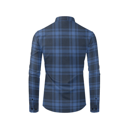 Tartan Blue Print Design LKS304 Men's Long Sleeve Dress Shirt