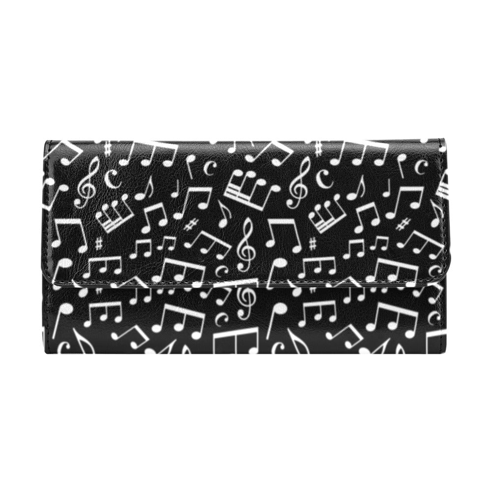 Music Note Black white Themed Print Women's Trifold Wallet