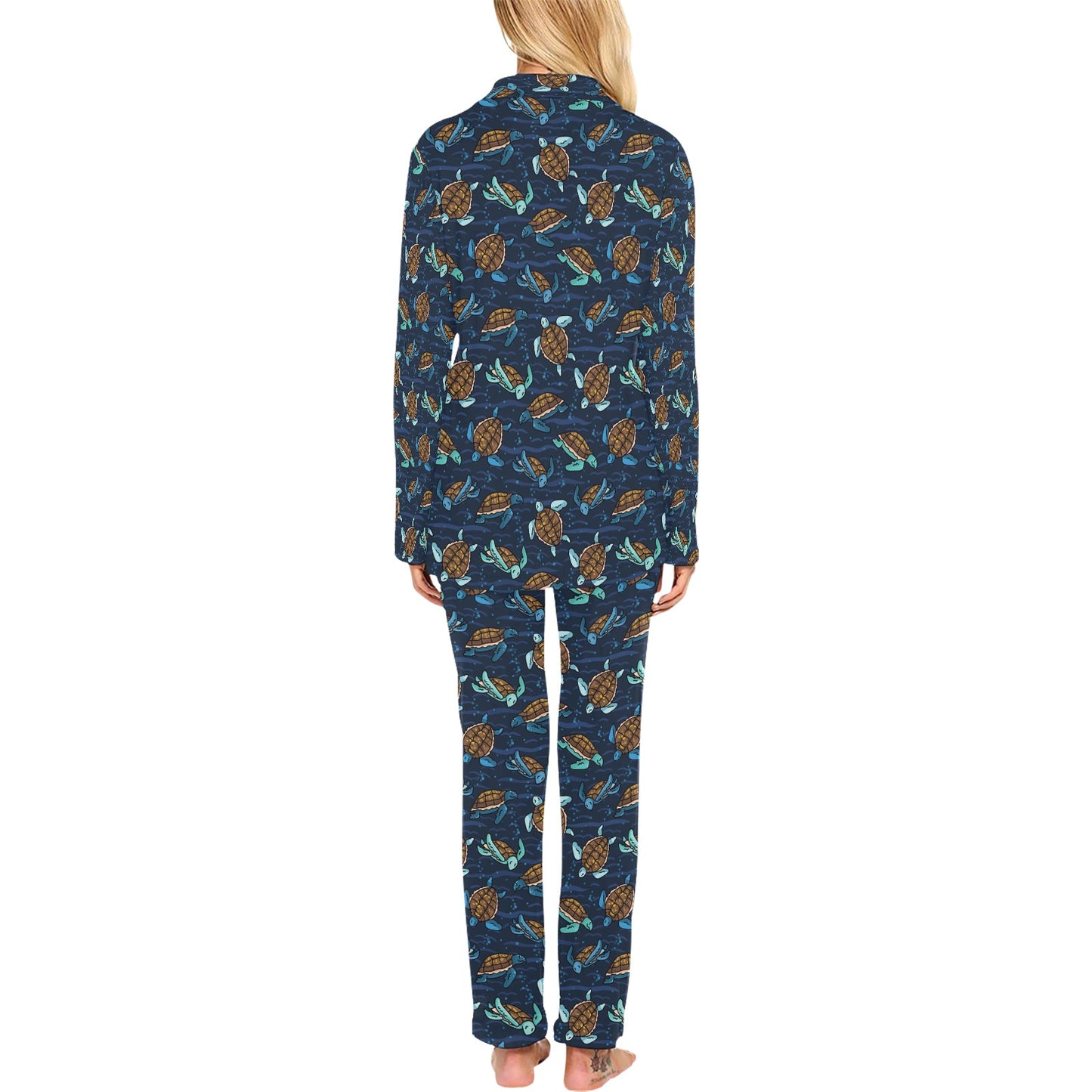 Sea Turtle Print Design LKS3011 Women's Long Pajama Set