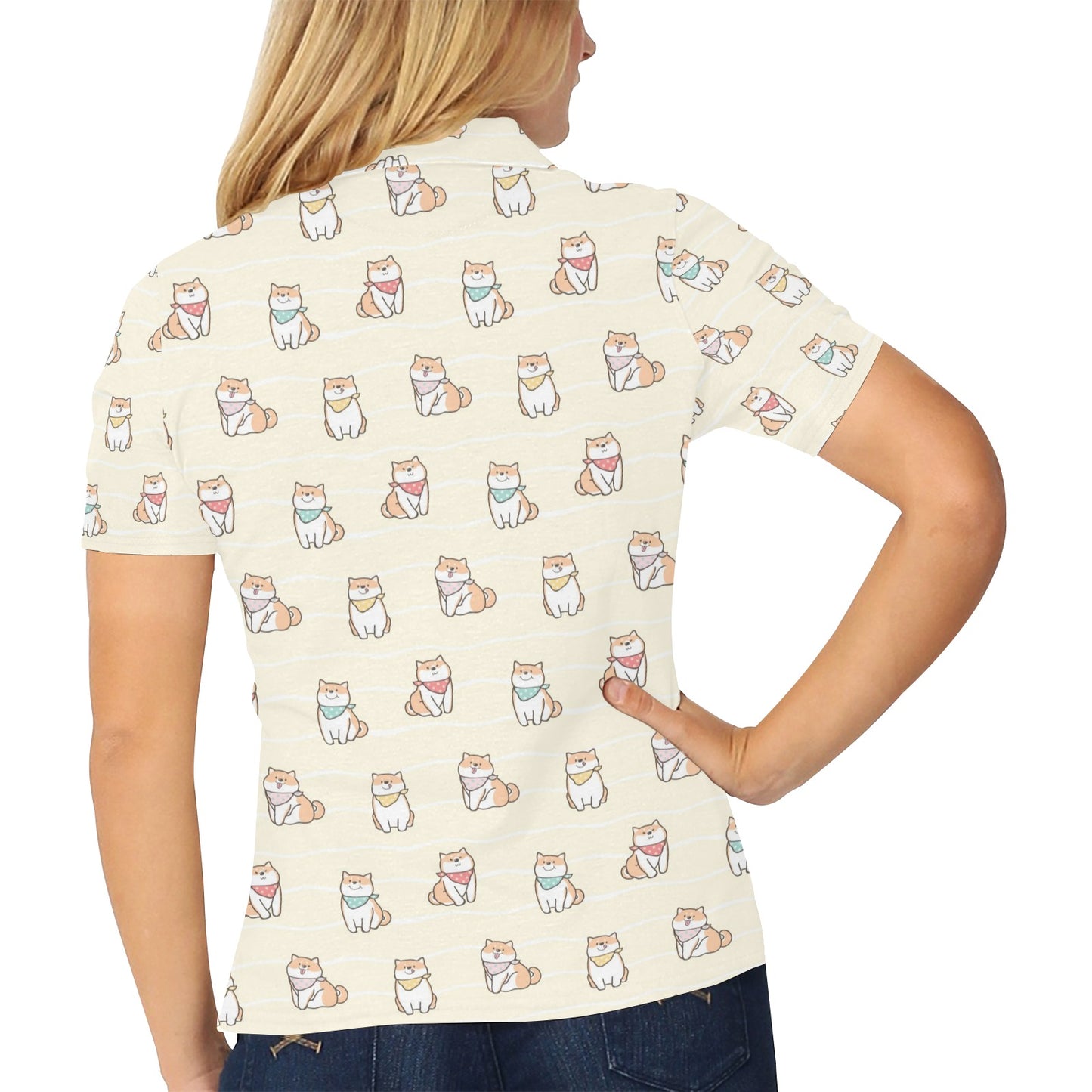 Shiba Inu Print Design LKS306 Women's Polo Shirt