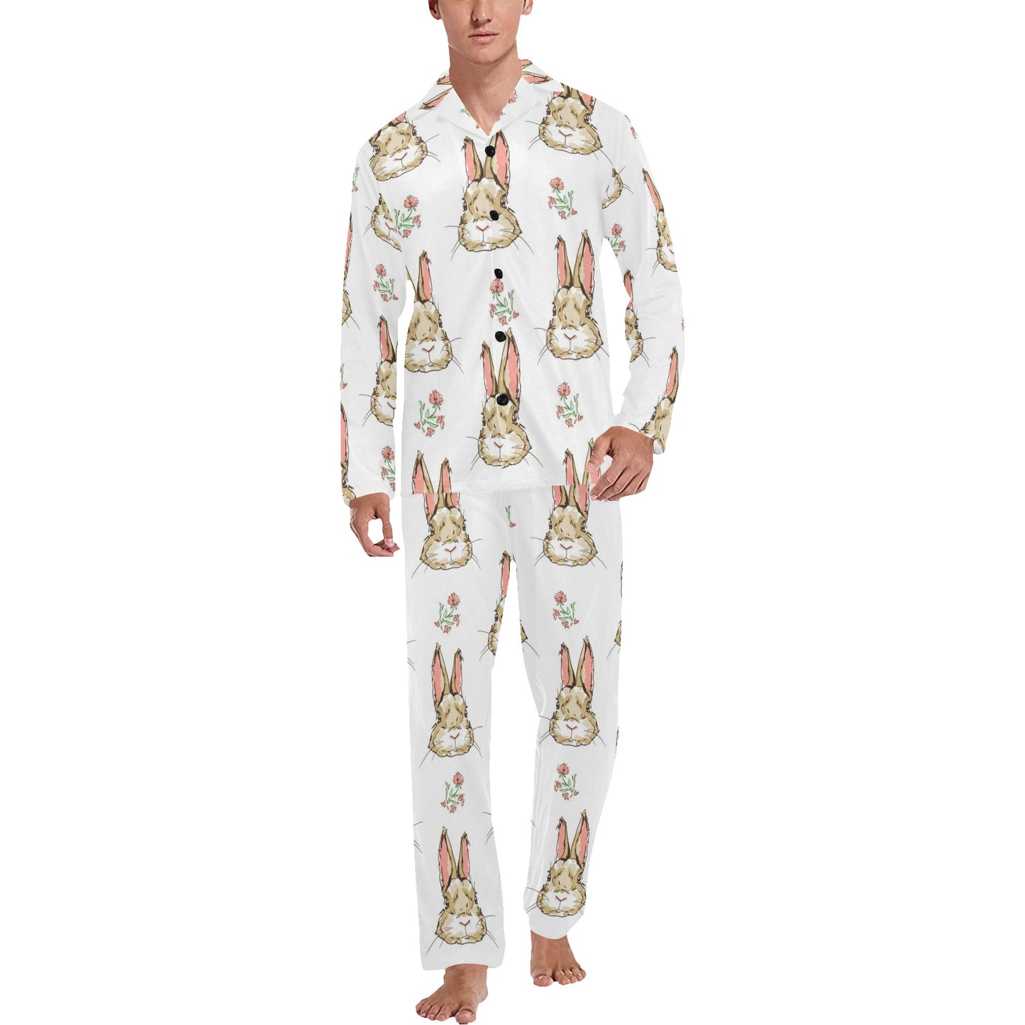 Rabbit Pattern Print Design RB09 Men's Long Pajama Set