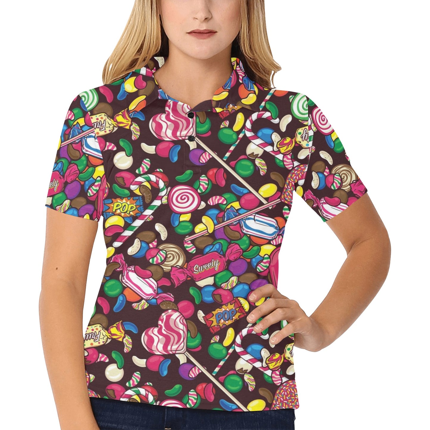 Candy Pattern Print Design CA02 Women's Polo Shirt