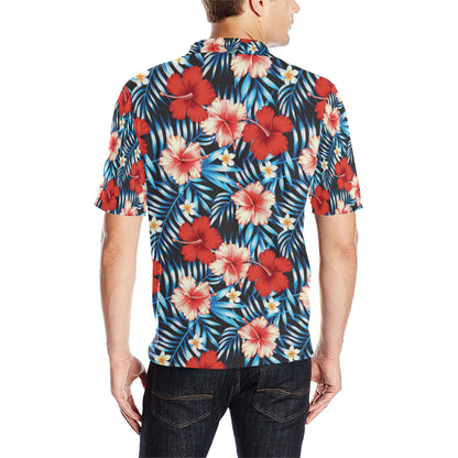 Red Hibiscus Blue Scene Men Polo Shirt