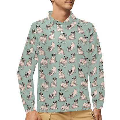 Pug Pattern Print Design A01 Long Sleeve Polo Shirt For Men's