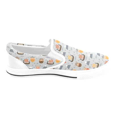 Vikings Print Design LKS307 White Slip Ons Canvas Women's Shoes