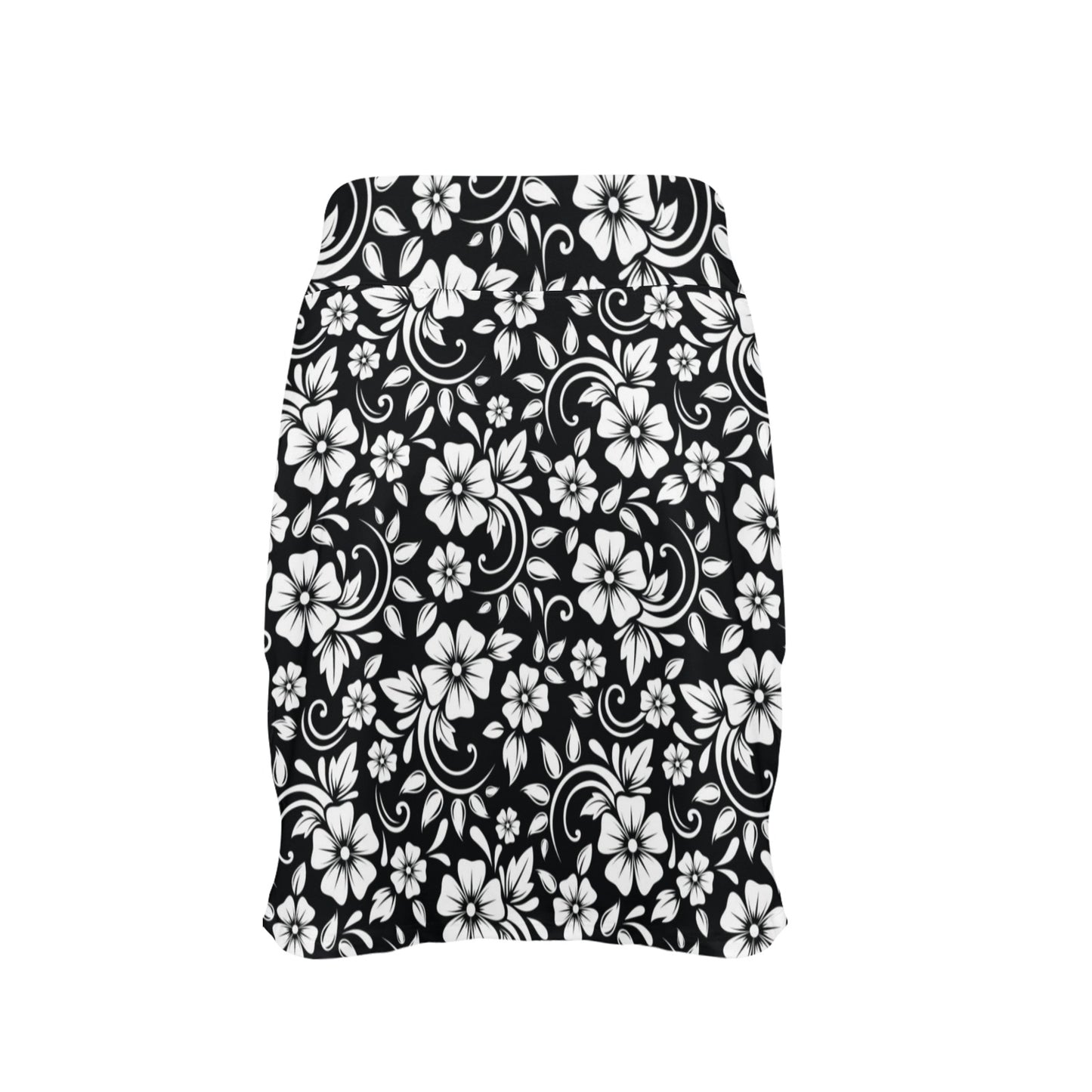 Floral Black White Themed Print 17" Golf & Pickleball Skort with Pockets