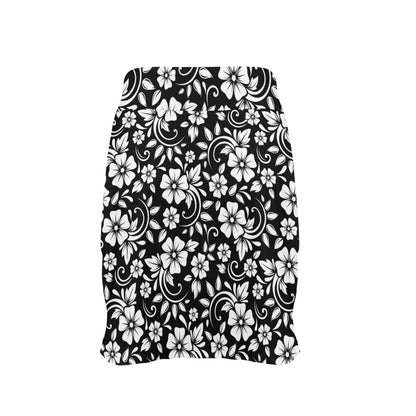 Floral Black White Themed Print 17" Golf & Pickleball Skort with Pockets