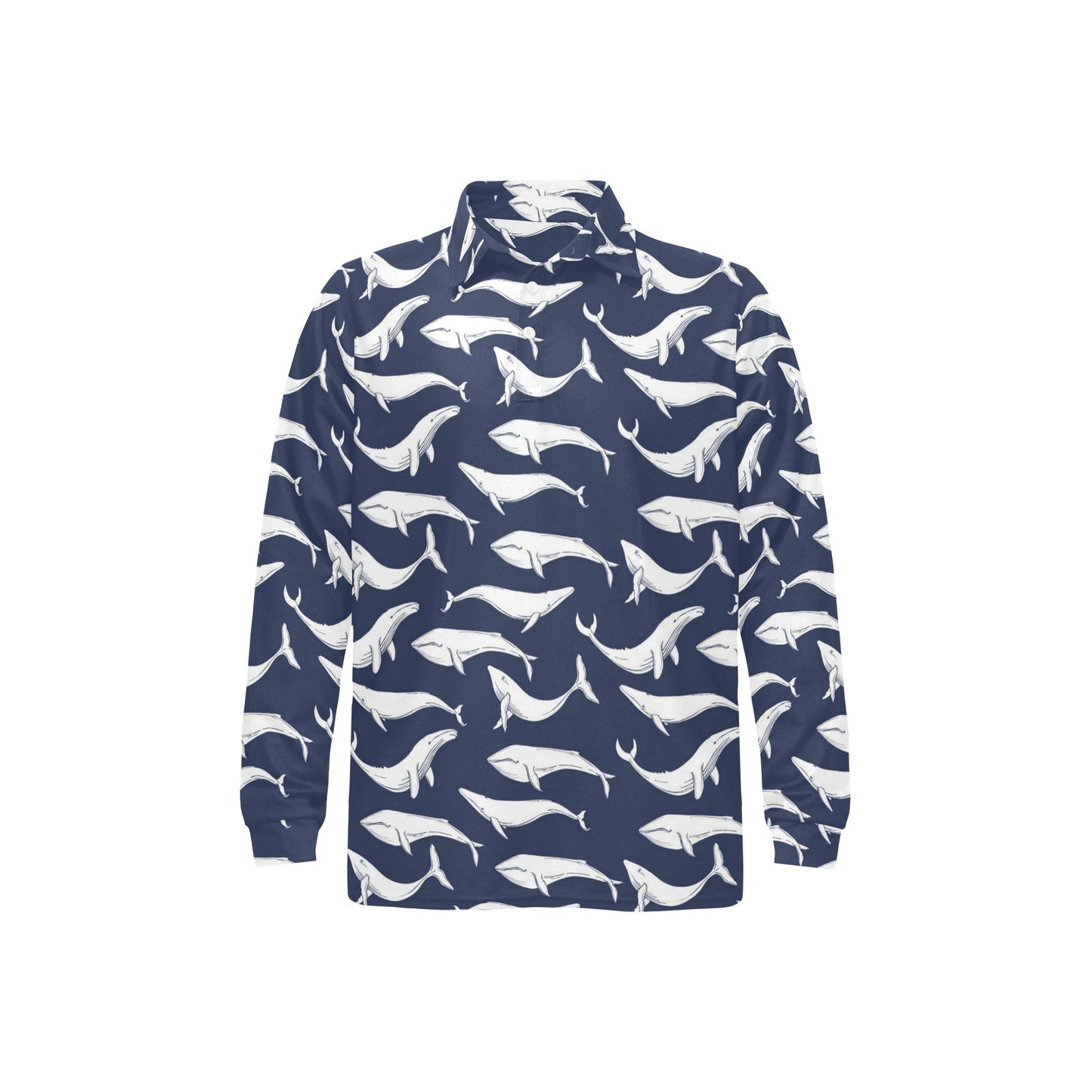 Whale Print Design LKS308 Long Sleeve Polo Shirt For Men's