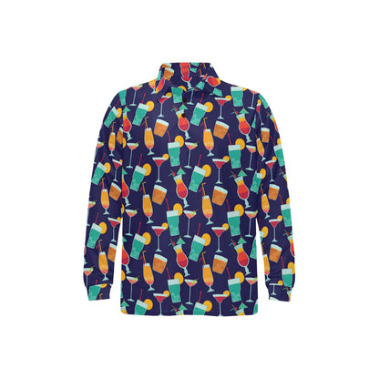Cocktail Pattern Print Design 06 Long Sleeve Polo Shirt For Men's