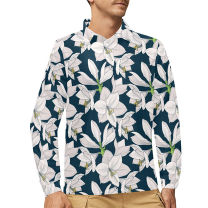 Amaryllis Pattern Print Design 01 Long Sleeve Polo Shirt For Men's