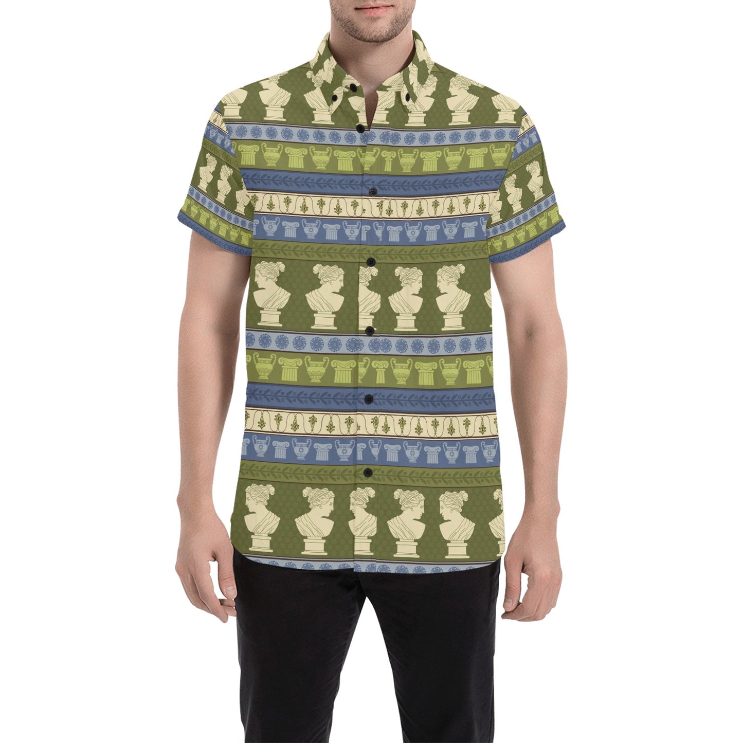 Ancient Greek Statue Print Design LKS301 Men Short Sleeve Button Up Shirt