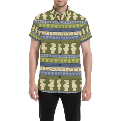 Ancient Greek Statue Print Design LKS301 Men Short Sleeve Button Up Shirt