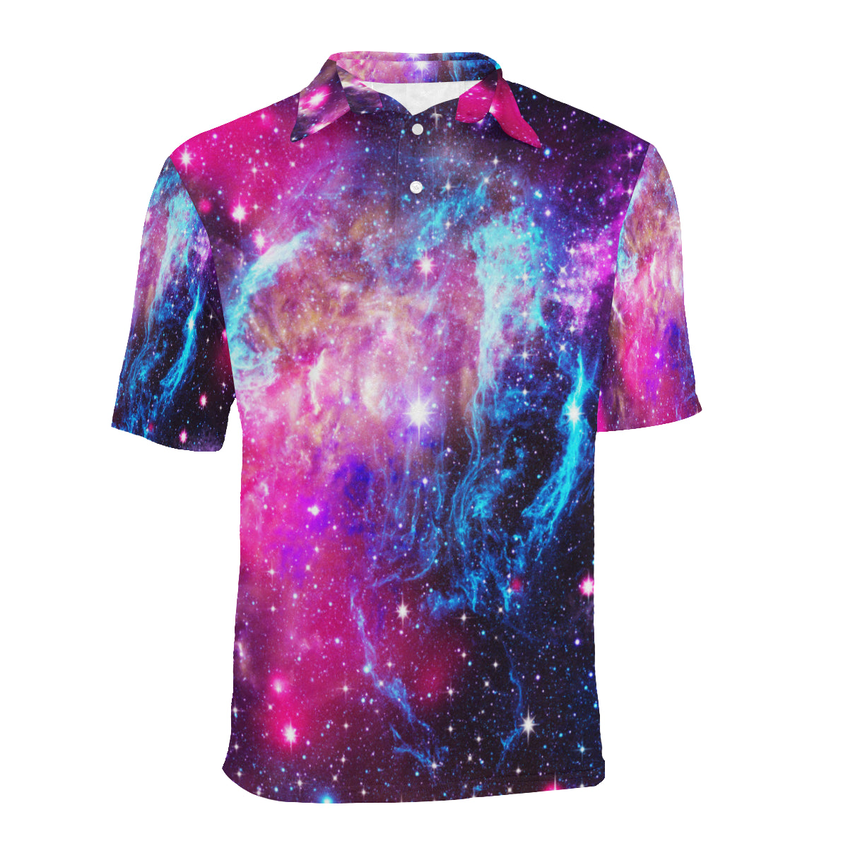 Galaxy Night Purple Space Print Men Polo Shirt