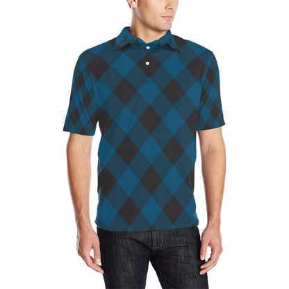 Plaid Blue Pattern Print Design A04 Men Polo Shirt