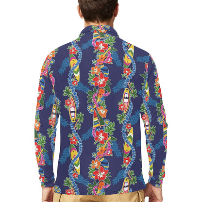 Hawaiian Themed Pattern Print Design H04 Long Sleeve Polo Shirt For Men's