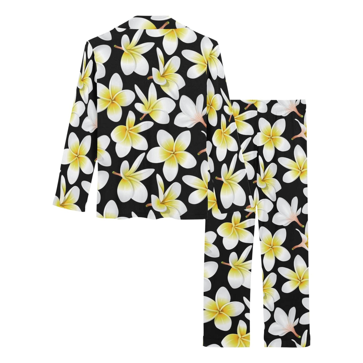 Yellow Plumeria Hawaiian Flowers Women's Long Pajama Set