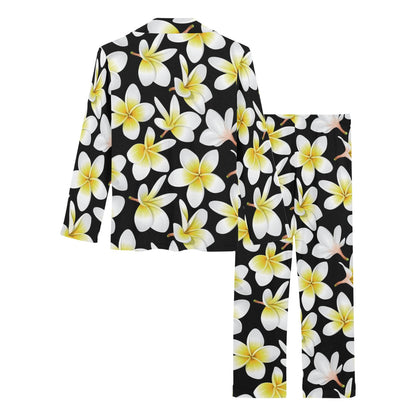 Yellow Plumeria Hawaiian Flowers Women's Long Pajama Set