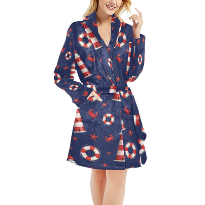 Nautical Pattern Print Design A03 Women's Fleece Robe
