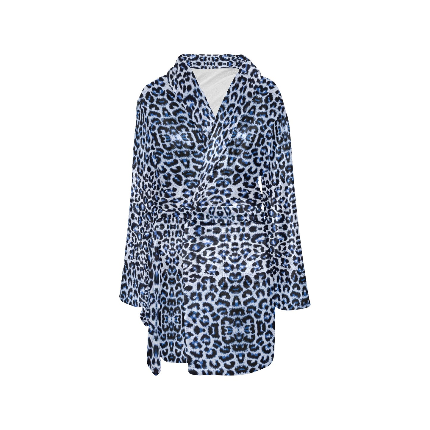 Leopard Blue Skin Print Women's Fleece Robe